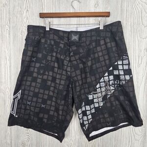 TAPOUT Board Shorts Men's 38 Black White Brown‎ Drawstring Workout MMA Gym Swim